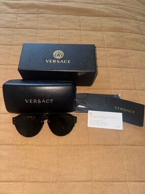 Versace Black Phantos Sunglasses with Gold Logo & Case